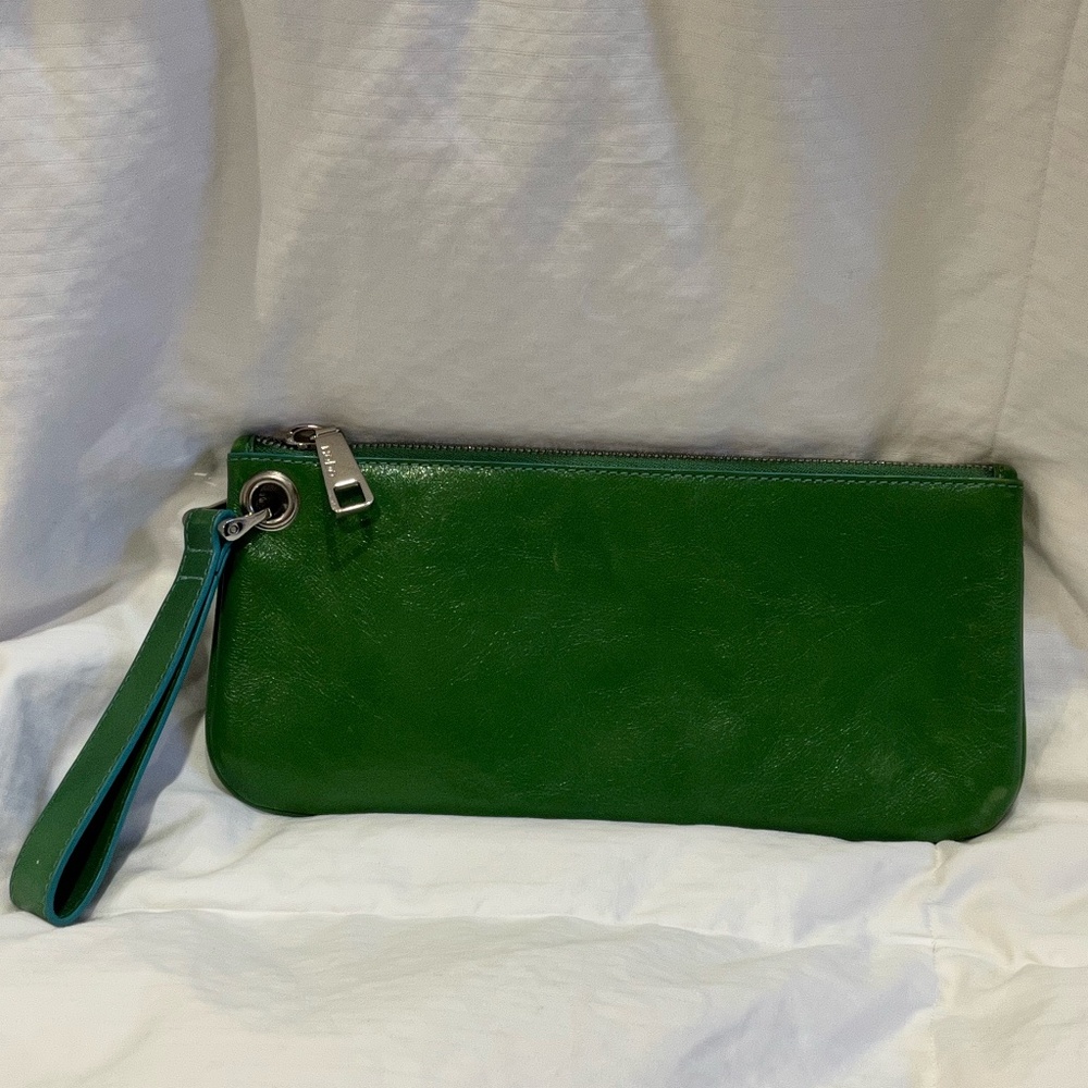 Green Hobo Leather Wristlet
